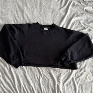 TNA Cozy Fleece Cropped Crew Neck Sweatshirt – Black – Size Large
